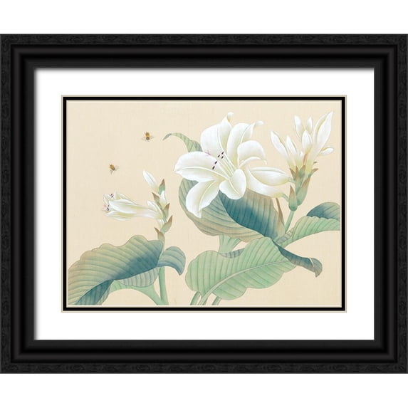 Unknown 18x14 Black Ornate Wood Framed with Double Matting Museum Art Print Titled - Oriental Bees I
