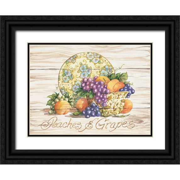 Unknown 18x14 Black Ornate Wood Framed with Double Matting Museum Art Print Titled - Peaches and Grapes