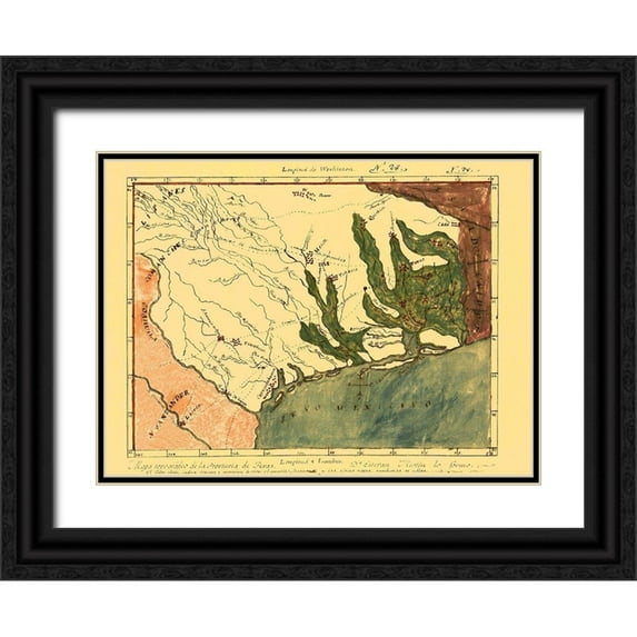 Unknown 18x14 Black Ornate Wood Framed with Double Matting Museum Art Print Titled - Province of Mexican Texas - 1820
