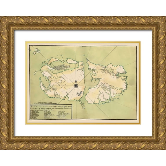 Unknown 18x14 Gold Ornate Wood Framed with Double Matting Museum Art Print Titled - Falkland Islands South America - 1700