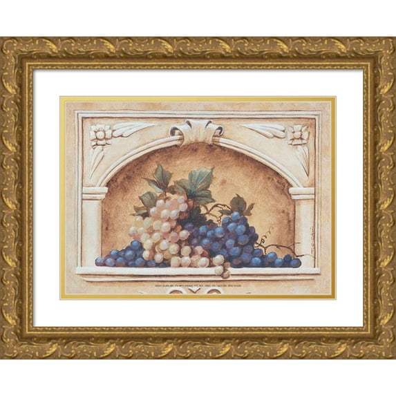 Unknown 18x14 Gold Ornate Wood Framed with Double Matting Museum Art Print Titled - Grape Fresco