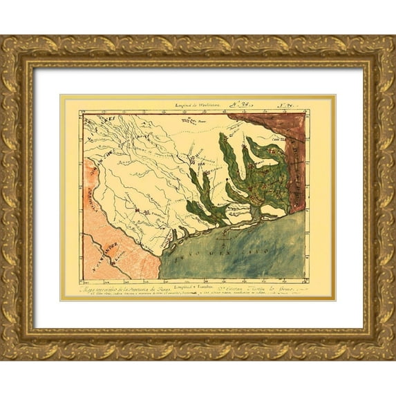 Unknown 18x14 Gold Ornate Wood Framed with Double Matting Museum Art Print Titled - Province of Mexican Texas - 1820