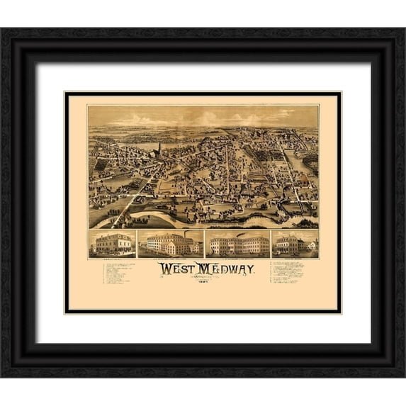 Unknown 18x15 Black Ornate Wood Framed with Double Matting Museum Art Print Titled - West Medway Massachusetts -1887