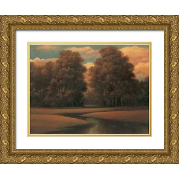 Unknown 18x15 Gold Ornate Wood Framed with Double Matting Museum Art Print Titled - Hazy Meadow II