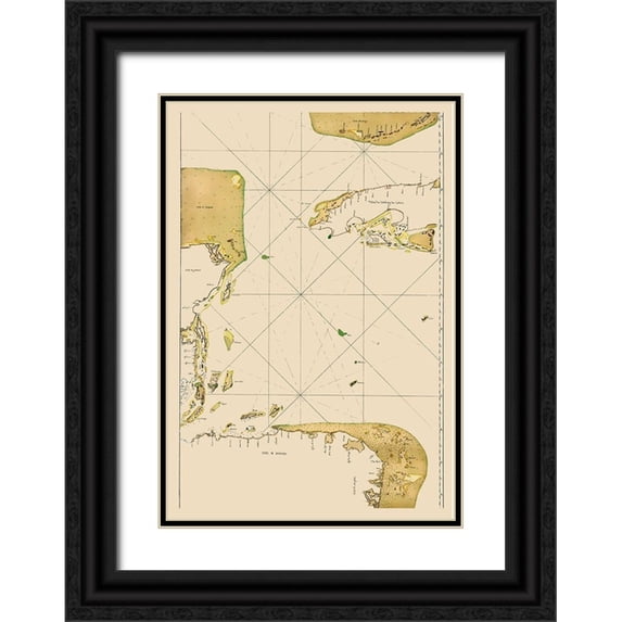 Unknown 18x24 Black Ornate Wood Framed with Double Matting Museum Art Print Titled - Caribbean Sea Mexico Honduras Cuba - 1700