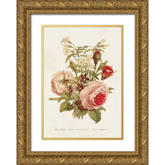 Unknown 18x24 Gold Ornate Wood Framed with Double Matting Museum Art Print Titled - Antique Floral Bouquet III