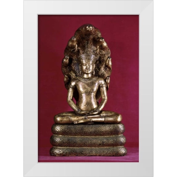 Unknown 18x24 White Modern Wood Framed Museum Art Print Titled - Buddha Sheltered by the Cobra - Style of Angkor Wat