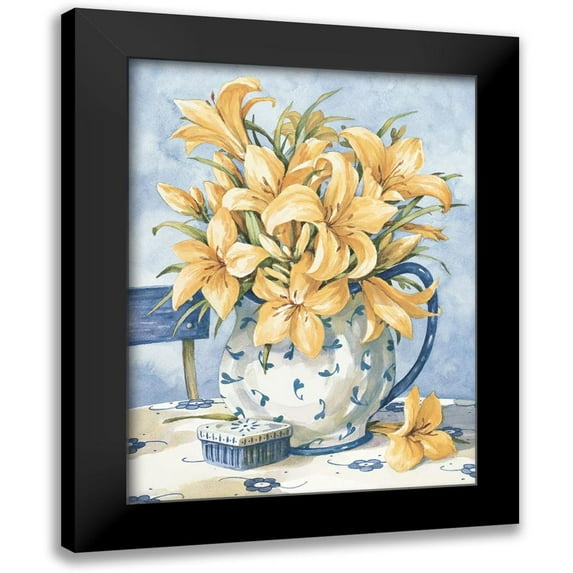 Unknown 19x24 Black Modern Framed Museum Art Print Titled - Yellow Orchids and Blue Vase II