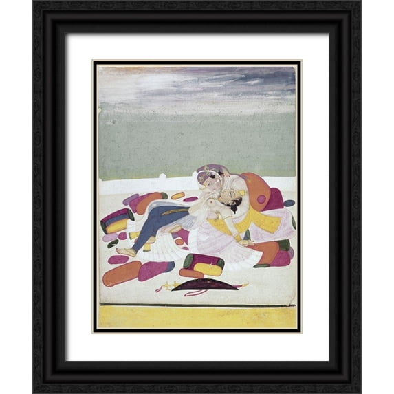 Unknown 19x24 Black Ornate Wood Framed with Double Matting Museum Art Print Titled - A Kiss At The Court