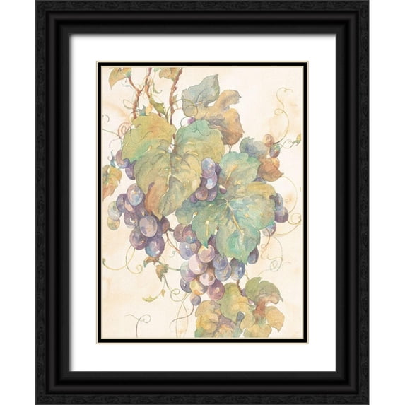 Unknown 19x24 Black Ornate Wood Framed with Double Matting Museum Art Print Titled - Hanging Grapes