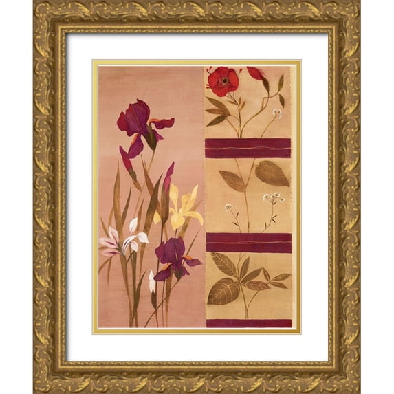 Unknown 19x24 Gold Ornate Wood Framed with Double Matting Museum Art Print Titled - Floral Collage I