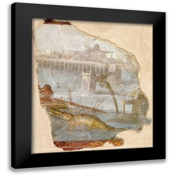 Unknown 1st Century Roman Artisan 20x22 Black Modern Framed Museum Art Print Titled - Fresco Fragment with Nilotic Landscape
