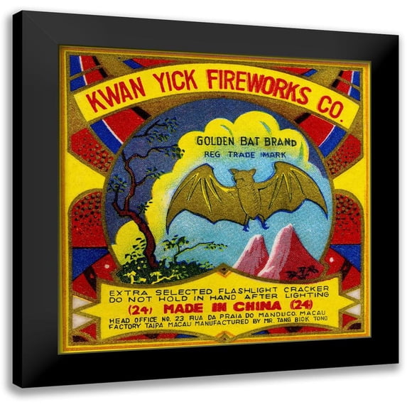 Unknown 20x20 Black Modern Framed Museum Art Print Titled - Kwan Yick Fireworks Co. Golden Bat Brand