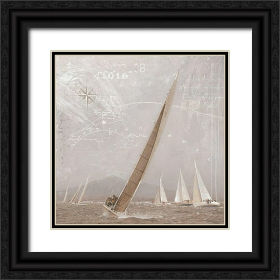 Unknown 20x20 Black Ornate Wood Framed with Double Matting Museum Art Print Titled - Sailboat Races I