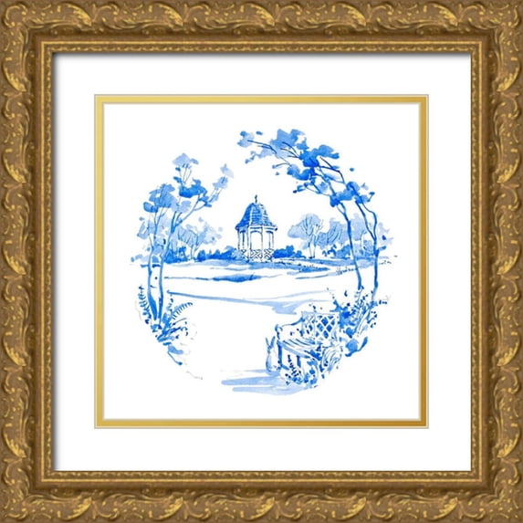 Unknown 20x20 Gold Ornate Wood Framed with Double Matting Museum Art Print Titled - Blue Garden Impressions III