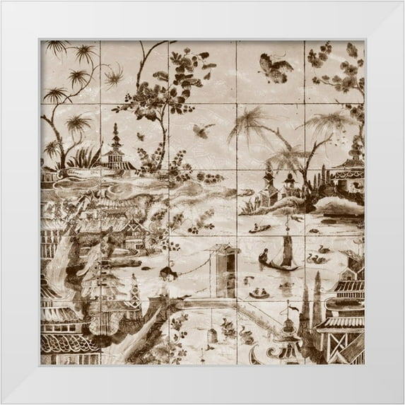 Unknown 20x20 White Modern Wood Framed Museum Art Print Titled - Sepia Delft Tiles I