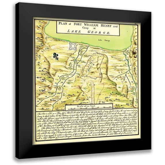 Unknown 20x21 Black Modern Framed Museum Art Print Titled - Plan of Fort William Henry at Lake George 1750