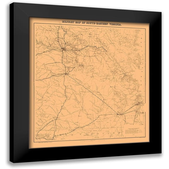 Unknown 20x22 Black Modern Framed Museum Art Print Titled - Military Map South-Eastern Virginia - 1862