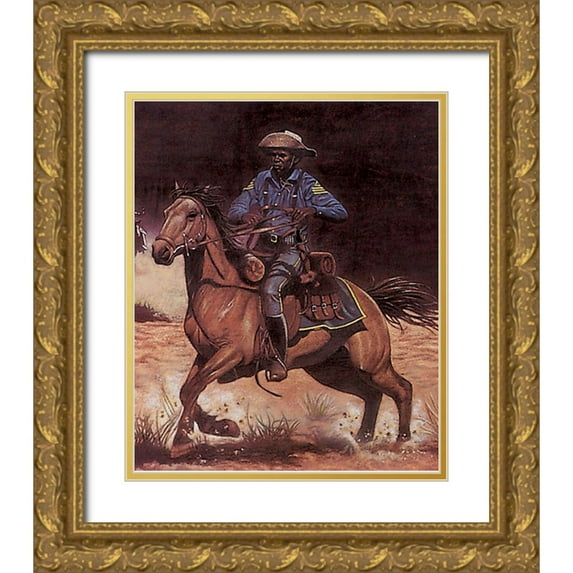 Unknown 20x23 Gold Ornate Wood Framed with Double Matting Museum Art Print Titled - Buffalo Soldier