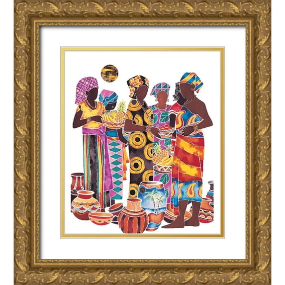 Unknown 20x23 Gold Ornate Wood Framed with Double Matting Museum Art Print Titled - Women and Jars