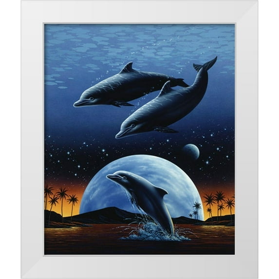Unknown 20x23 White Modern Wood Framed Museum Art Print Titled - Porpoise and Moon I