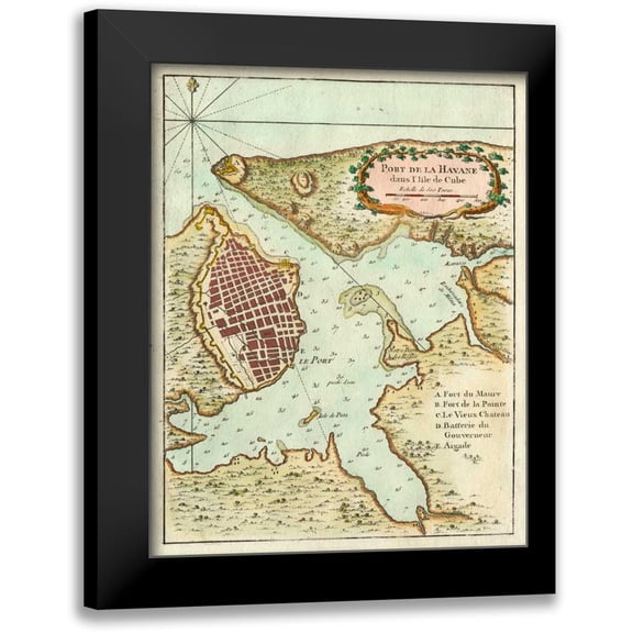 Unknown 20x24 Black Modern Framed Museum Art Print Titled - Petite Map of the Port of Havana