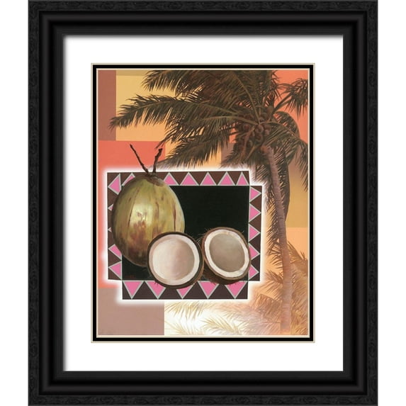 Unknown 20x24 Black Ornate Wood Framed with Double Matting Museum Art Print Titled - Coconut Tree