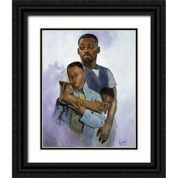 Unknown 20x24 Black Ornate Wood Framed with Double Matting Museum Art Print Titled - Father and Sons