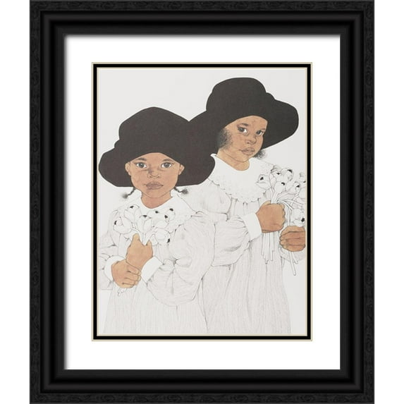 Unknown 20x24 Black Ornate Wood Framed with Double Matting Museum Art Print Titled - Sisters