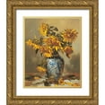thumbnail image 1 of Unknown 20x24 Gold Ornate Wood Framed with Double Matting Museum Art Print Titled - Sunflowers in Vase II, 1 of 4