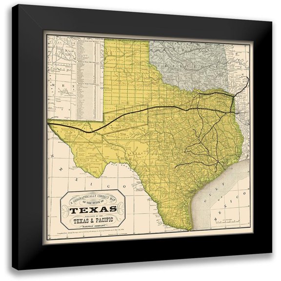 Unknown 21x20 Black Modern Framed Museum Art Print Titled - Texas Geographical Map 1876