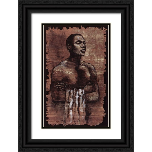 Unknown 22x32 Black Ornate Wood Framed with Double Matting Museum Art Print Titled - Man and Towel