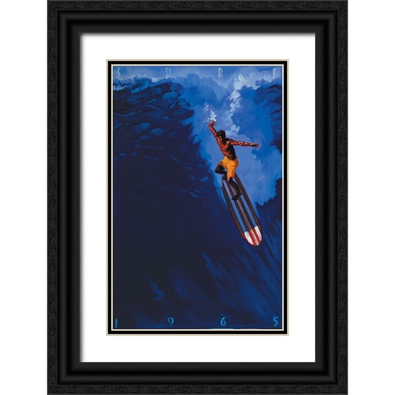 Unknown 22x32 Black Ornate Wood Framed with Double Matting Museum Art Print Titled - Surf 1965
