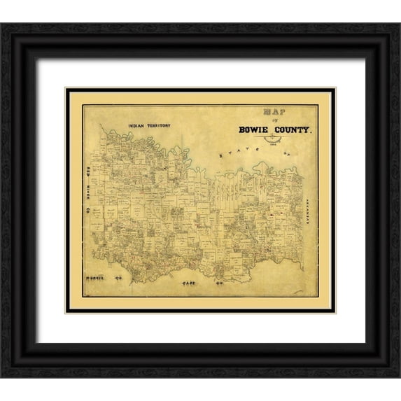 Unknown 23x20 Black Ornate Wood Framed with Double Matting Museum Art Print Titled - Bowie County Texas - 1884
