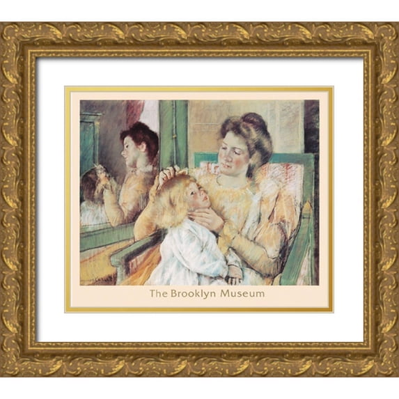 Unknown 23x20 Gold Ornate Wood Framed with Double Matting Museum Art Print Titled - Combing Hair