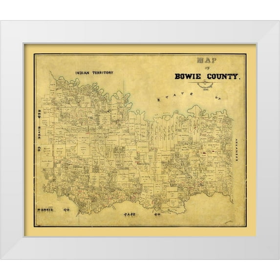 Unknown 23x20 White Modern Wood Framed Museum Art Print Titled - Bowie County Texas - 1884