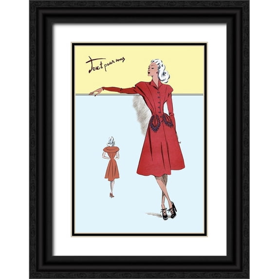 Unknown 23x32 Black Ornate Wood Framed with Double Matting Museum Art Print Titled - Casual Dress in Red, 1947