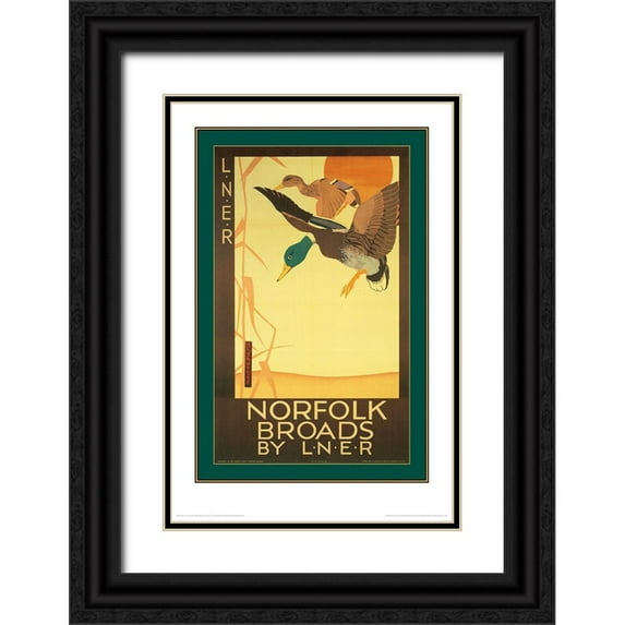 Unknown 23x32 Black Ornate Wood Framed with Double Matting Museum Art Print Titled - Norfolk Broads