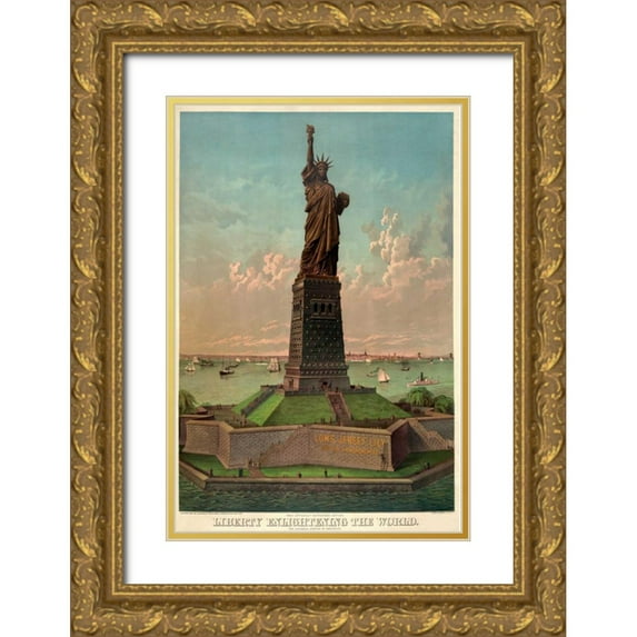 Unknown 23x32 Gold Ornate Wood Framed with Double Matting Museum Art Print Titled - Liberty enlightening the world