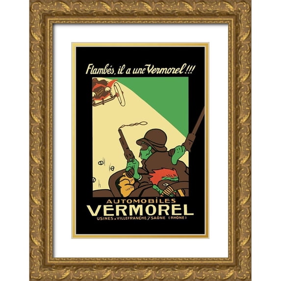 Unknown 23x32 Gold Ornate Wood Framed with Double Matting Museum Art Print Titled - Vermorel Automobiles