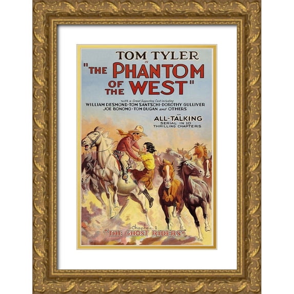 Unknown 23x32 Gold Ornate Wood Framed with Double Matting Museum Art Print Titled - Vintage Westerns: Phantom of the West - Ghost Riders