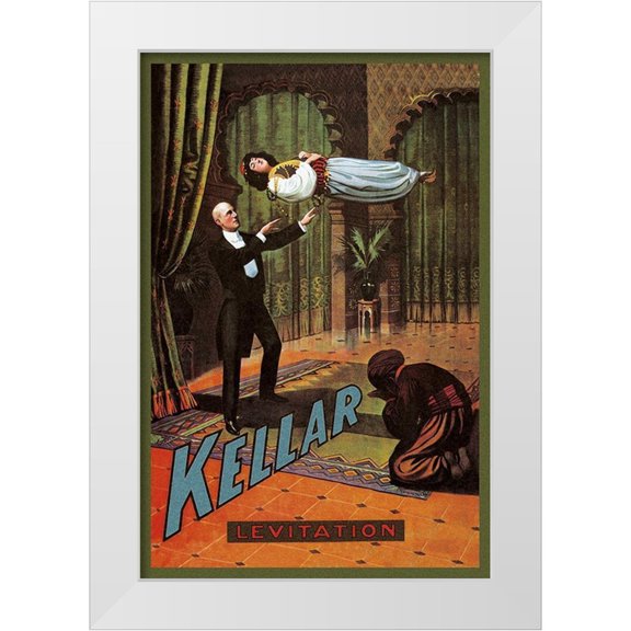 Unknown 23x32 White Modern Wood Framed Museum Art Print Titled - Magicians: Kellar: Levitation
