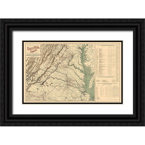 Unknown 24x16 Black Ornate Wood Framed with Double Matting Museum Art Print Titled - Battle Fields Virginia - 1898