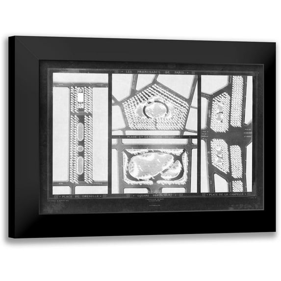 Unknown 24x17 Black Modern Framed Museum Art Print Titled - French Garden Blueprint III