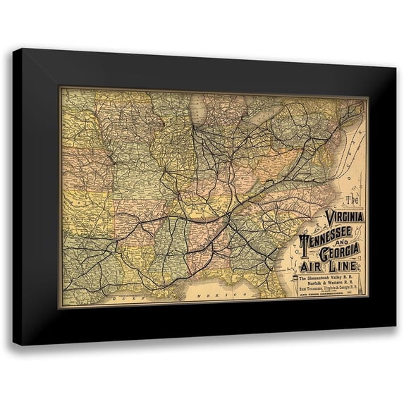 Unknown 24x17 Black Modern Framed Museum Art Print Titled - Virginia, Tennessee, Georgia Railroads - 1882