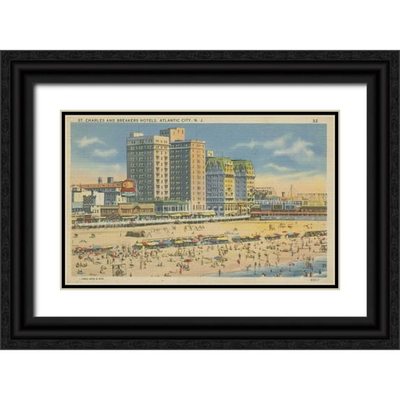 Unknown 24x17 Black Ornate Wood Framed with Double Matting Museum Art Print Titled - Atlantic City, NJ- V