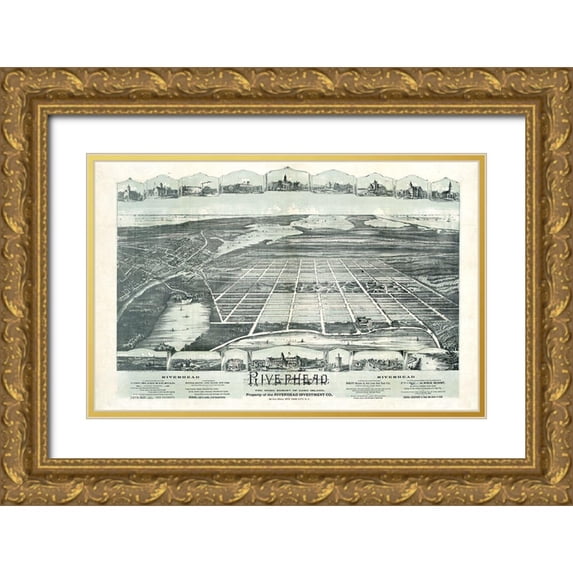 Unknown 24x17 Gold Ornate Wood Framed with Double Matting Museum Art Print Titled - Riverhead New York -1890
