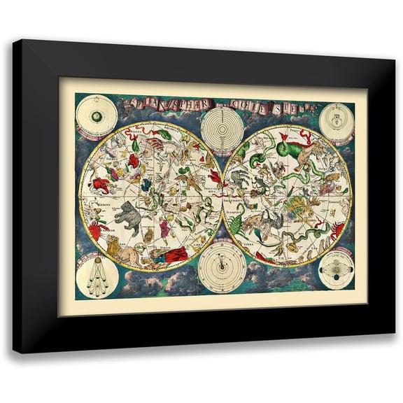 Unknown 24x18 Black Modern Framed Museum Art Print Titled - Celestial Planisphere World