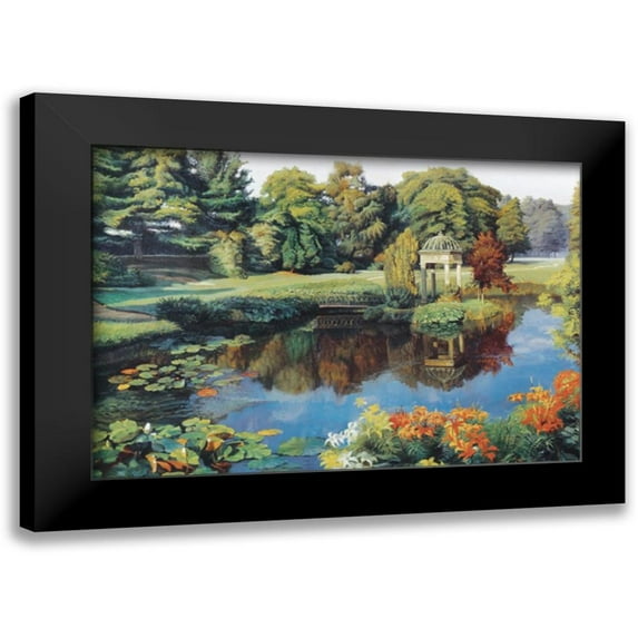 Unknown 24x18 Black Modern Framed Museum Art Print Titled - Gazebo on Lake