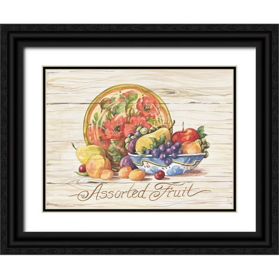 Unknown 24x19 Black Ornate Wood Framed with Double Matting Museum Art Print Titled - Assorted Fruit